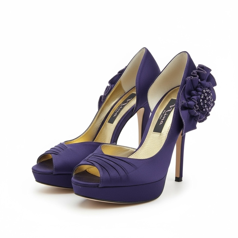 new Nina ༄ Satin Crystal D’Orsay Platform Peep Toe Stiletto Heel༄ Amethyst ༄ 6.5 - Picture 7 of 16